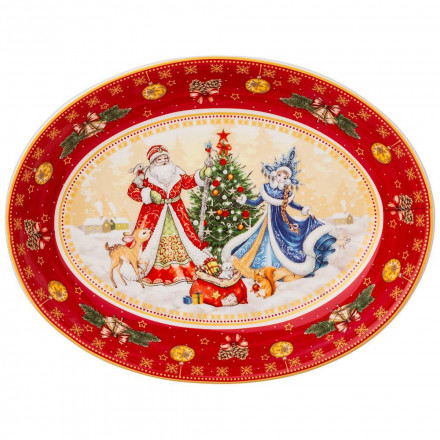 Блюдо овальное &quot;Дед Мороз и Снегурочка&quot; 85-1730