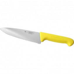 Нож PRO-Line поварской, желтая пластиковая ручка, волнистое лезвие, 25 см, P.L. Proff Cu
